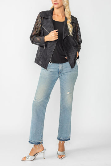 Black Zipper Contrast Biker Jacket